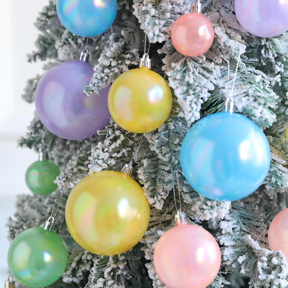 45 Pcs Pastel Christmas Ball Ornaments Decorations Set,Macaron Color Hanging Ornaments Balls Set,Pearl Christmas Tree Pendants Ball Xmas Tree Decoration