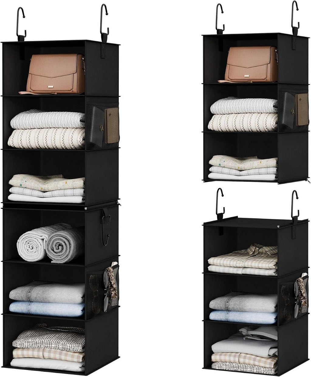 StorageWorks Hanging Closet Organizer, 6-Shelf with 2-in-1 Design, Black