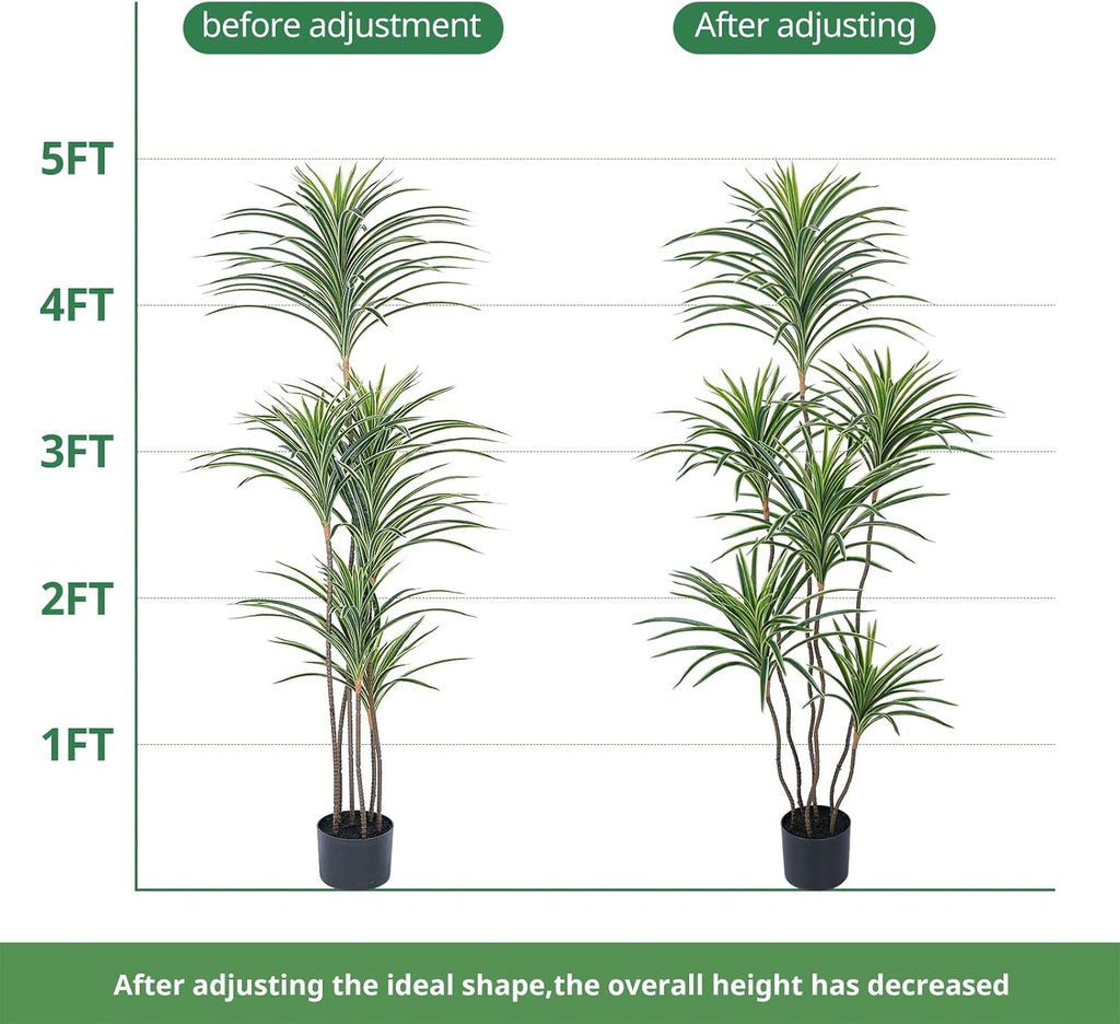 Yepdin Artificial Dracaena Plants Indoor, 5 ft Faux Tropical Floor Plants Indoor, Tall Fake Yucca Silk Tree in Pot, Artificial Trees for Home Office Decor Indoor Outdoor Housewarming Gift