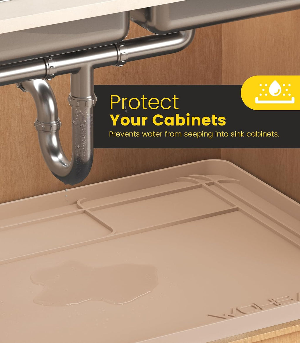 Under Sink Mats for Kitchen Waterproof 34"x22",Khaki