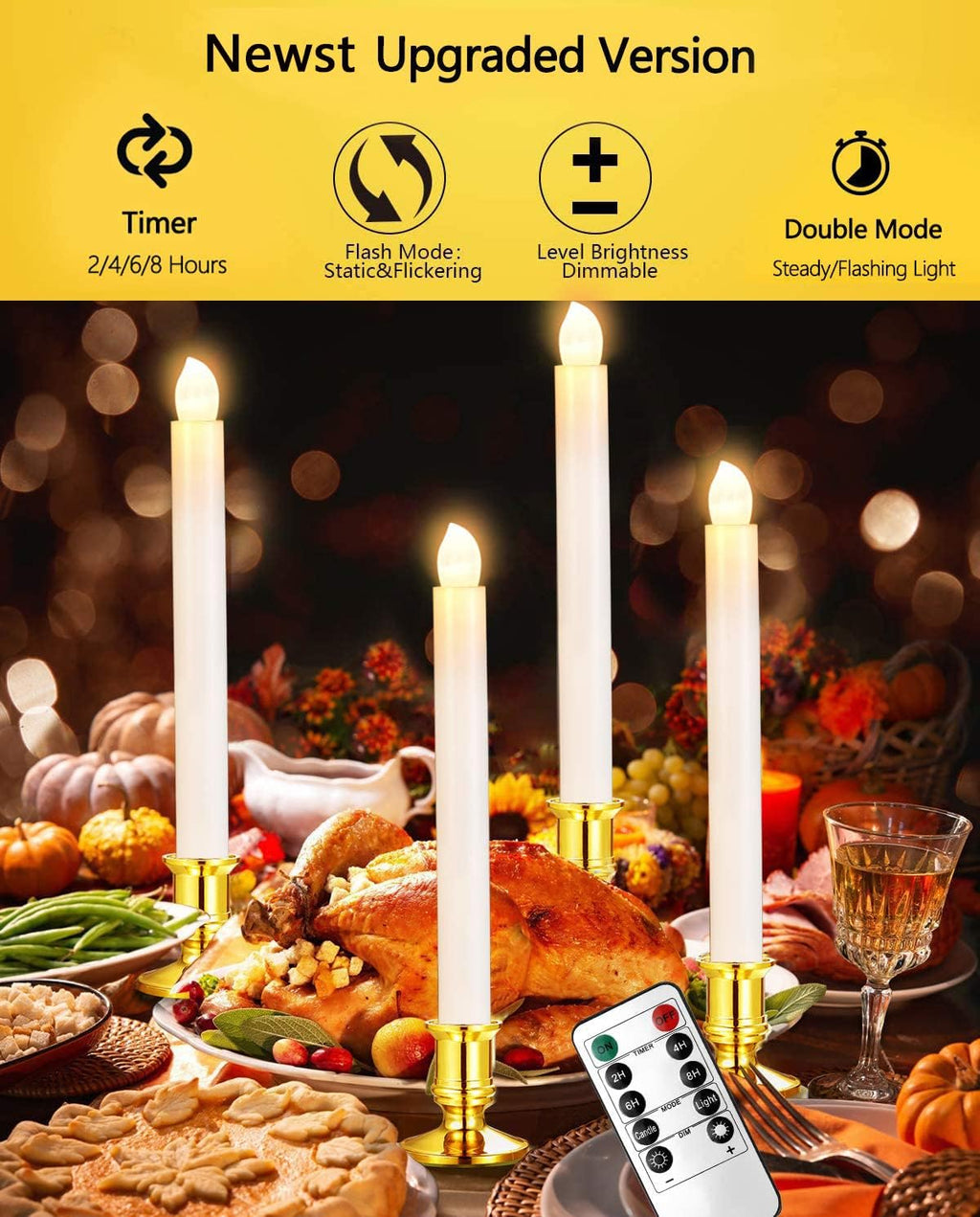 YAUNGEL Christmas Window Candles, 6 Pack Battery Operated Flameless Taper Candles for Windows with Timer Remote, Electric Candle Lights with Candle Holders Suction Cups for Christmas