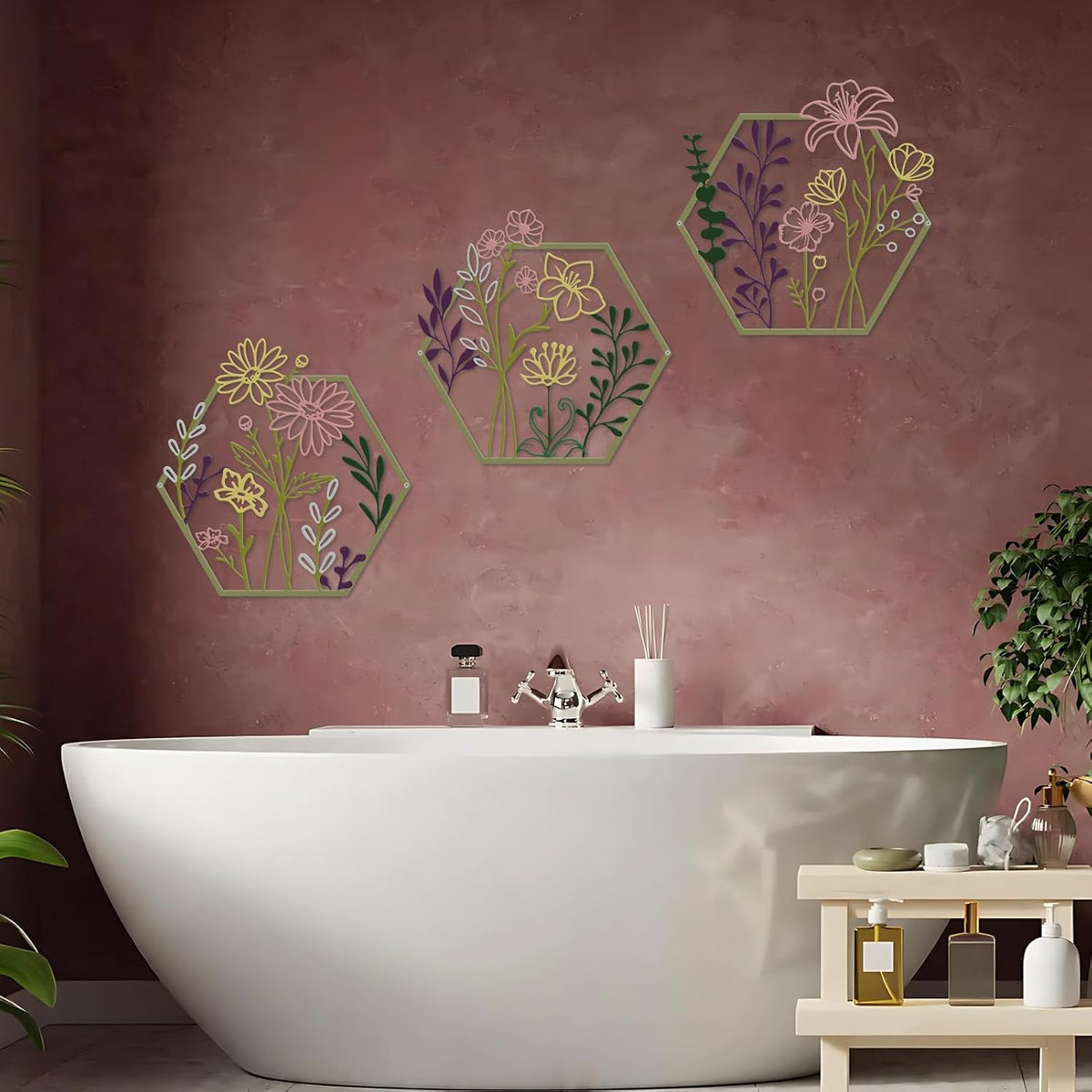 ESTART 3 Pcs Metal Flower Wall Decor, Minimalist Floral Wall Hanging Art