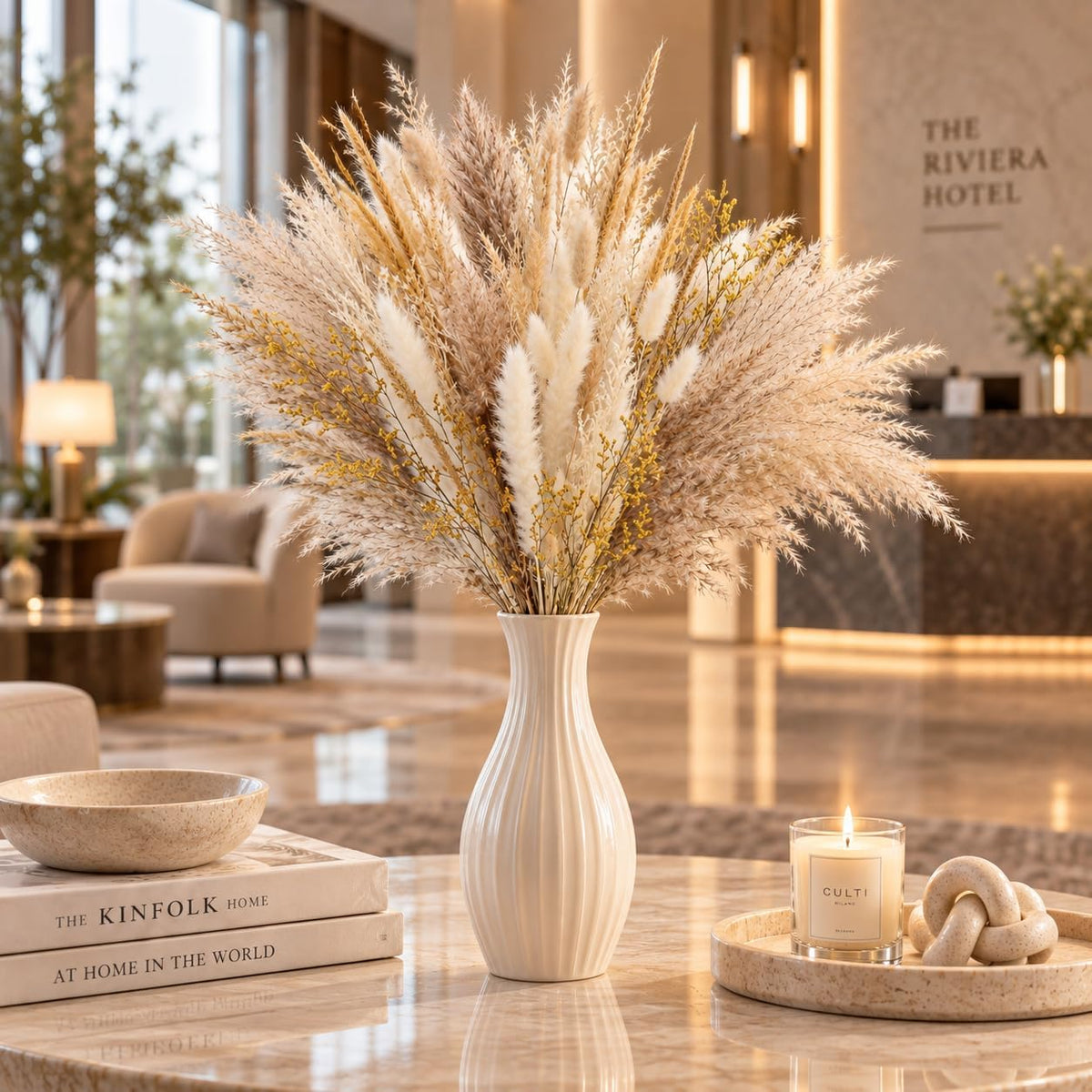 112 PCS Natural Dried Flowers 17inch Boho Pampas Grass for Farmhouse Decor