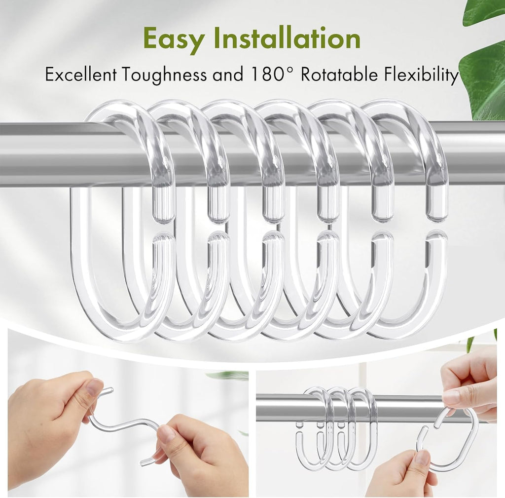 Amazer Shower Curtain Rings, 24 Pcs Plastic Shower Curtain Hooks, Clear Shower Curtain Hooks Rings, Rust Proof Shower Rings C Shaped Shower Hooks for Shower Curtain and Liner Bathroom