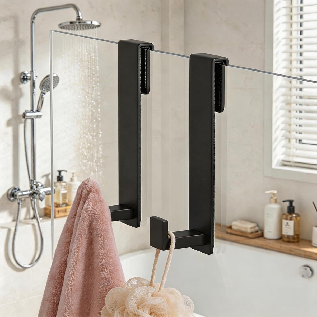 HUFEEOH Black 2-Pack 7.5-Inch Shower Door Towel Hooks, L-Shaped