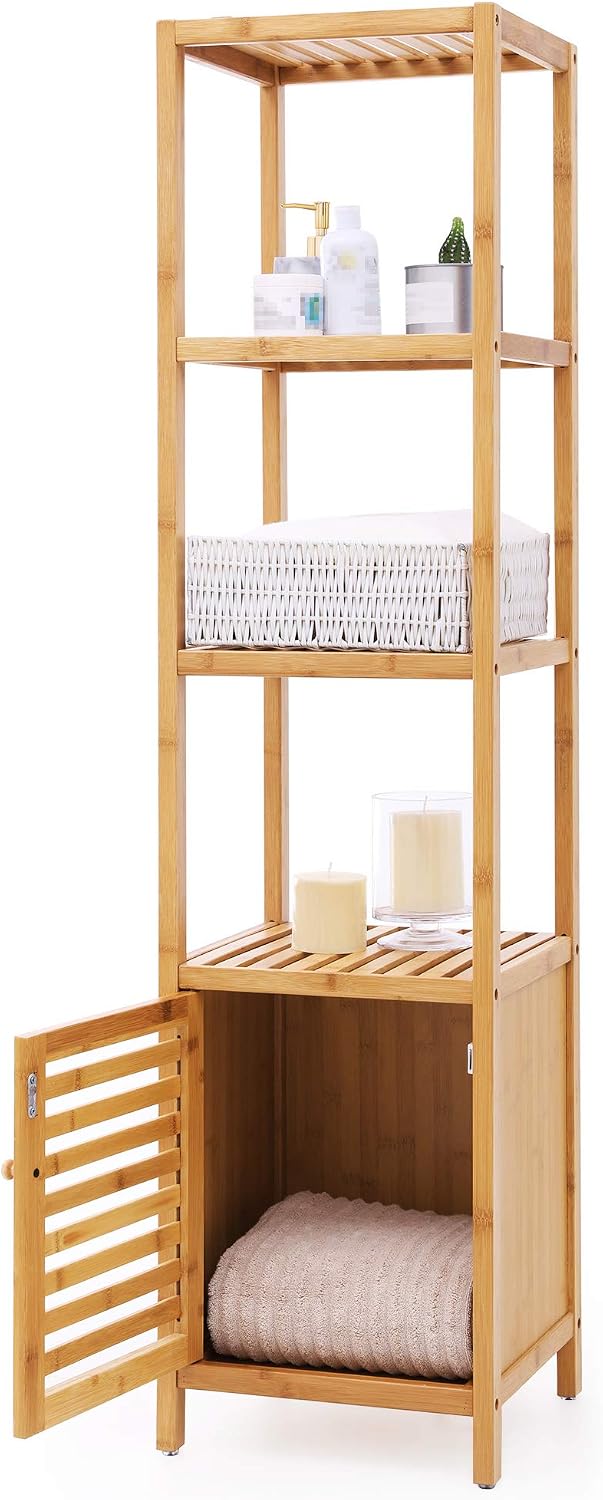 SONGMICS Bamboo Bathroom Shelf, 4-Tier Storage Cabinet