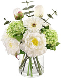 Livole Artificial Faux Flowers with Vase & Water Silk Fake Flowers, White