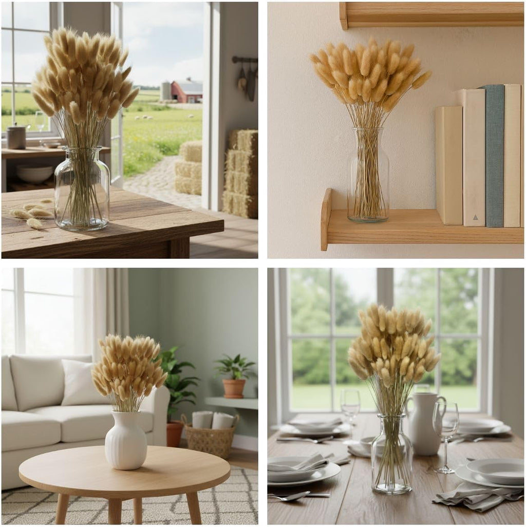 120PCS Bunny Tails Dried Flowers,17" Brown Pampas Grass Natural Rabbit Tail Grass for Boho Wedding,Baby Birthday Party,Home Table, Farmhouse Decor