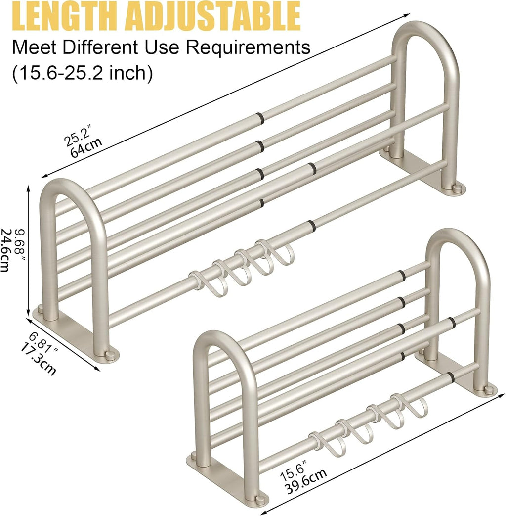 BESy Adjustable Bathroom Towel Rack with Shelf, Towel Bar, Nickel