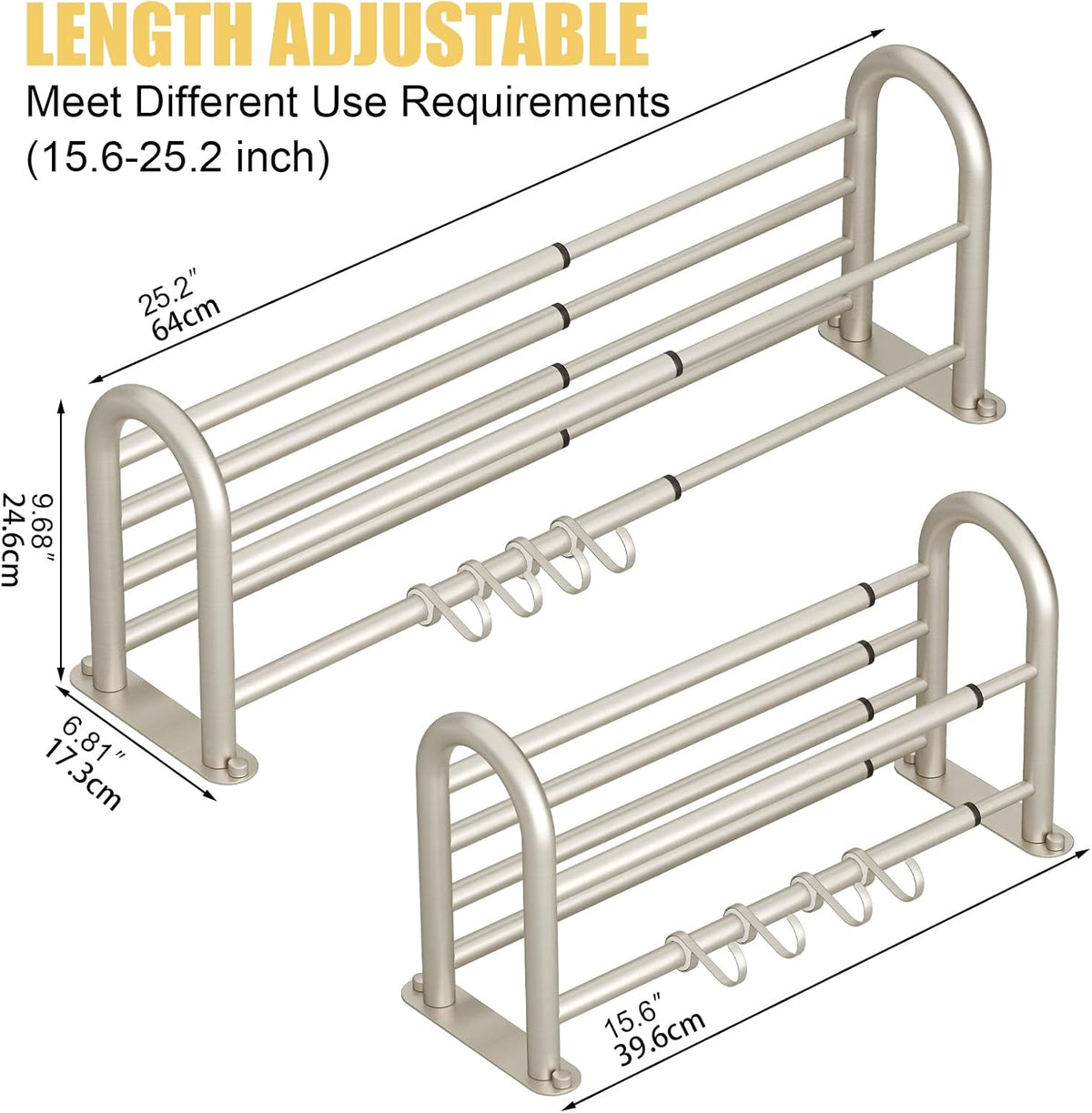 BESy Adjustable Bathroom Towel Rack with Shelf, Towel Bar, Nickel