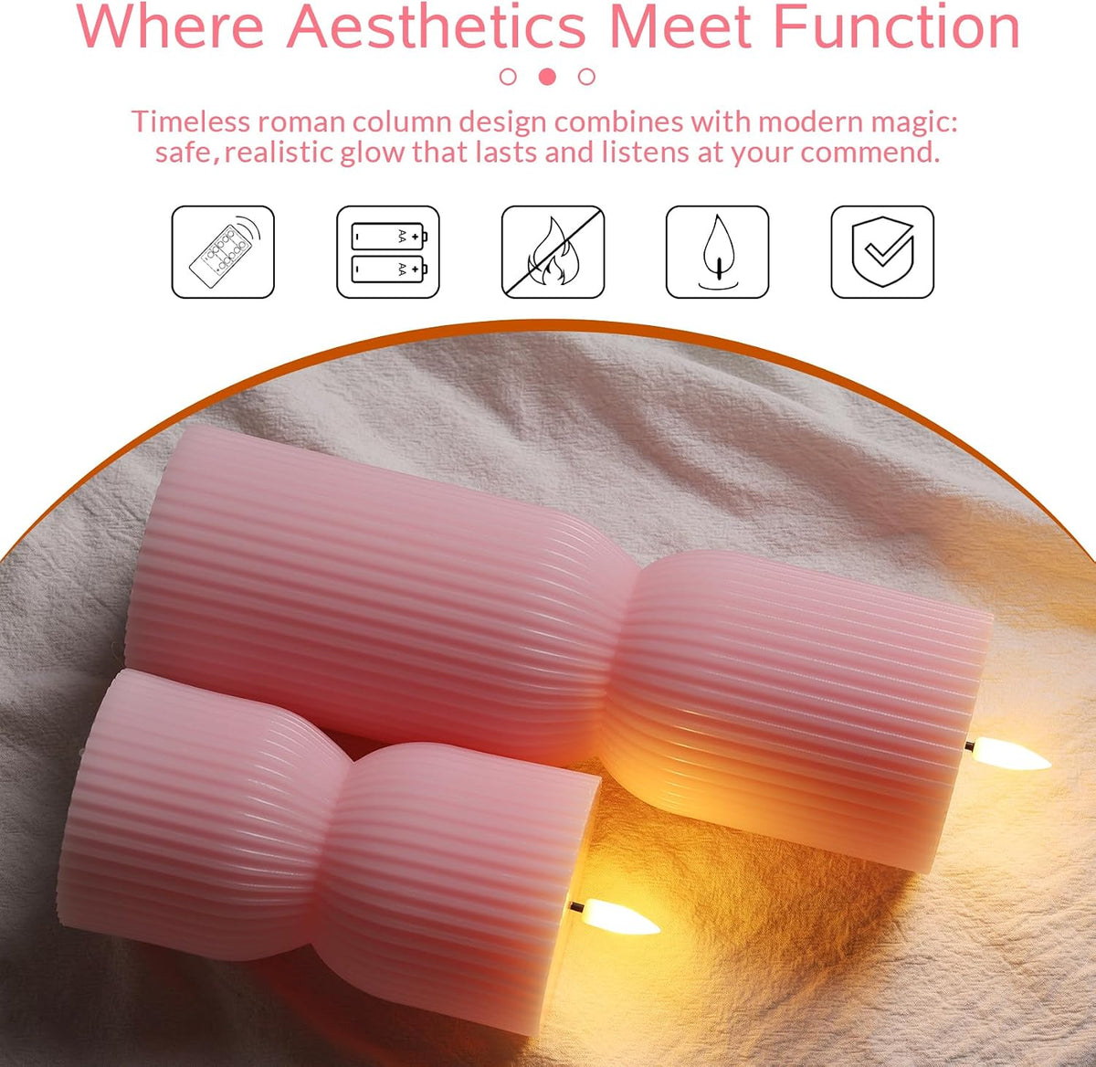 Pink Ribbed Flameless Pillar Candles with Remote Set of 2