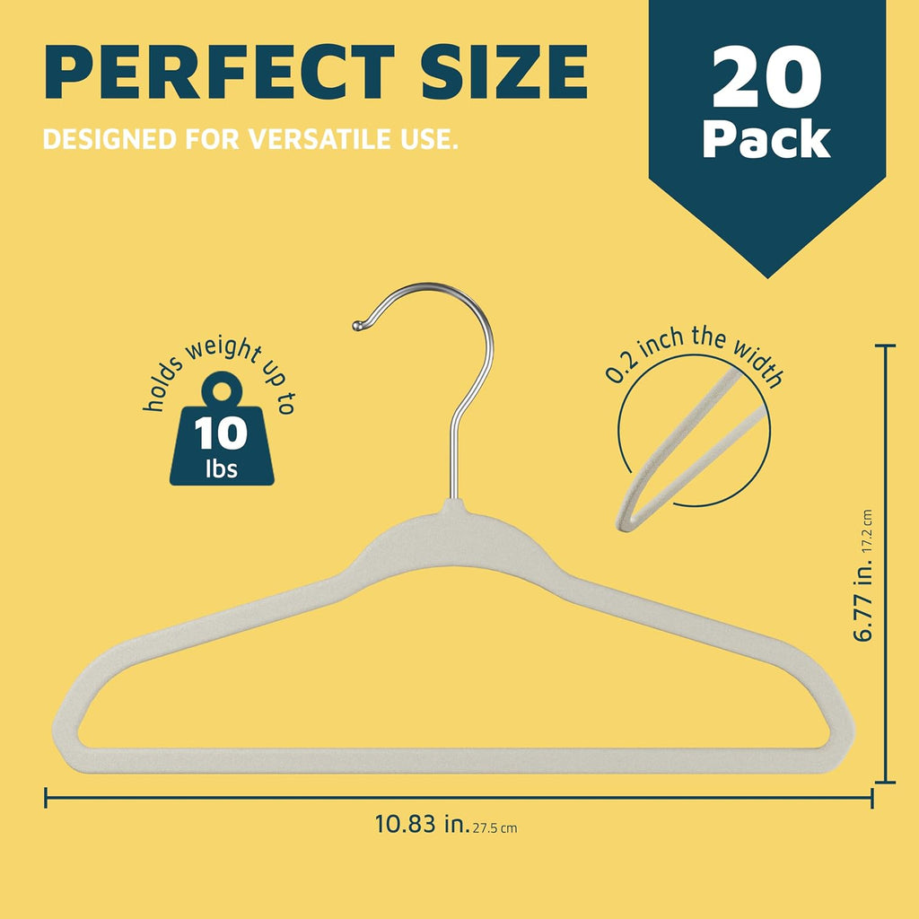 Ivory Velvet Kids Hangers 20 Pack, 10.83" Non-Slip Baby & Toddler Hangers for Clothes, Space-Saving Slim ABS Plastic with 360° Swivel Hook & Notched Shoulders, Up to 10 lb Capacity