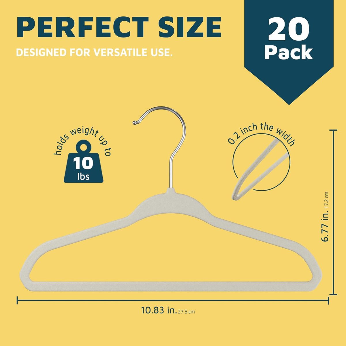 Ivory Velvet Kids Hangers 20 Pack, 10.83" Non-Slip Baby & Toddler Hangers for Clothes, Space-Saving Slim ABS Plastic with 360° Swivel Hook & Notched Shoulders, Up to 10 lb Capacity