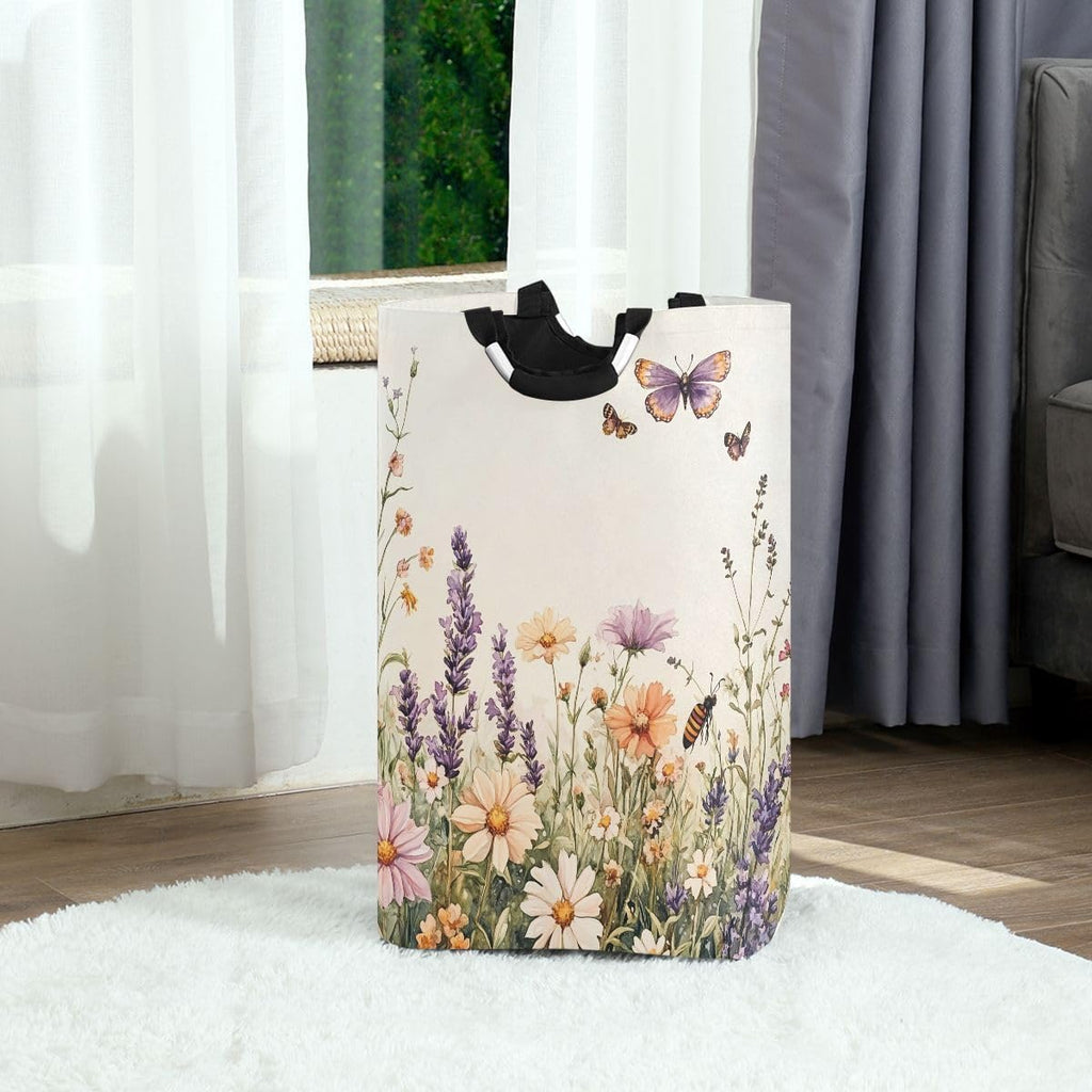 Nander Laundry Basket Herbal Flowers Large Hamper Foldable Bag for Dirty Clothes Organizer Laundry Bag Picnic Baskets Print Toy Gift Organizer