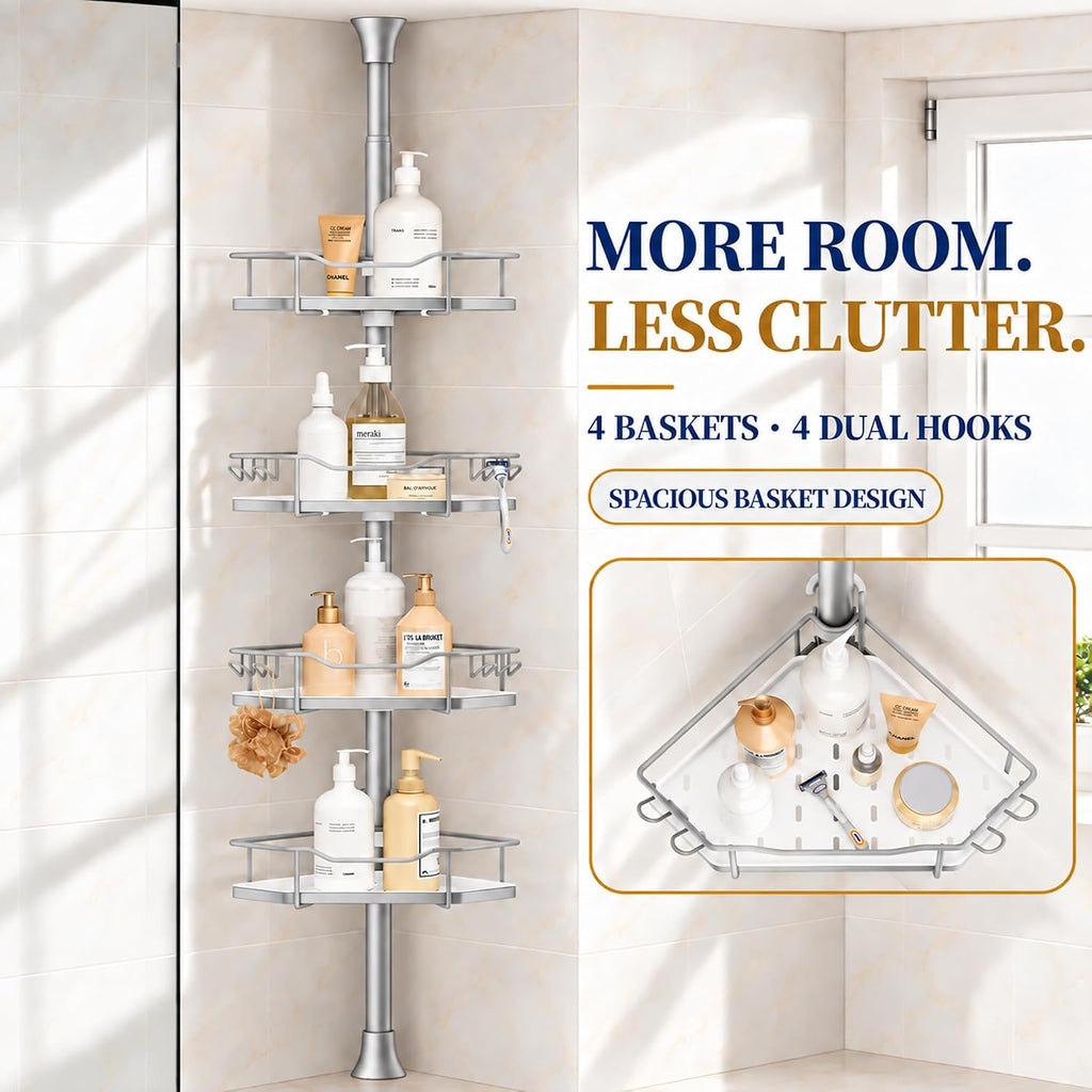 SEIRIONE Rustproof Corner Shower Caddy Tension Pole for Shampoo Holder