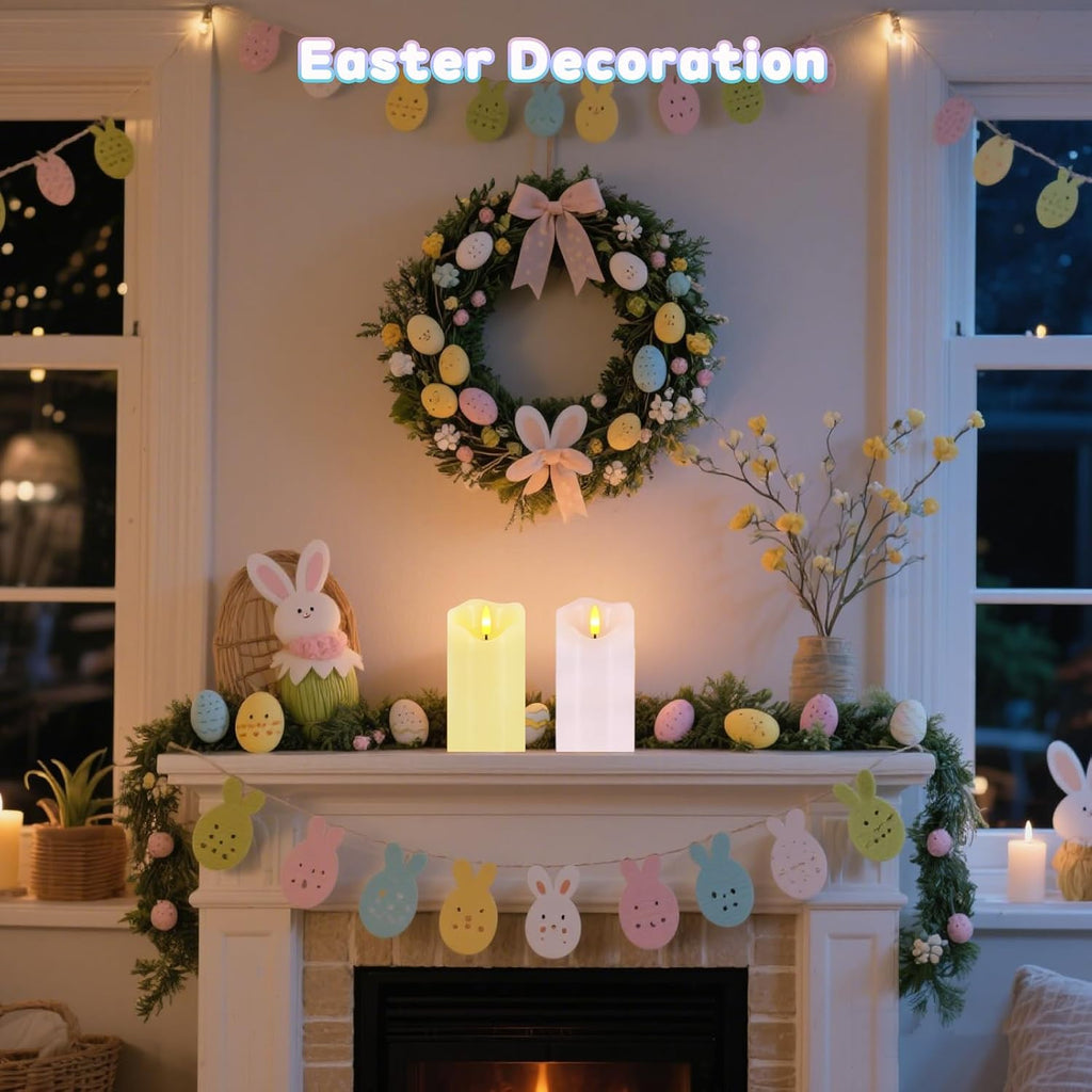 Flameless Candles Light, Set of 2 6"x3" Flickering Pastel Spring LED Candles with Remote & Timer, Dimmable Real Wax Easter Pillar Candles Battery Operated for Home Spring Easter Decor (Pink Yellow)
