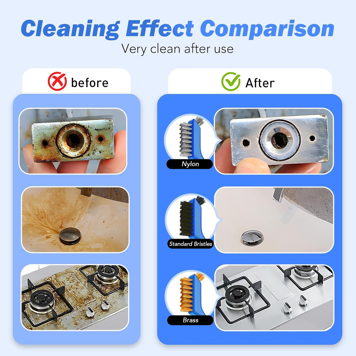 Wire Brush Set, 6 Pcs Stainless Steel/Brass/Nylon Wire Brushes