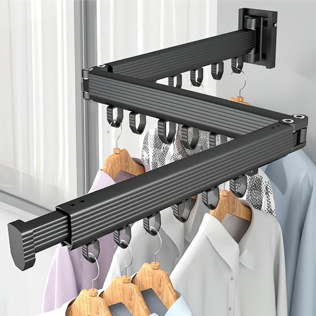 MANYHORSES Retractable Clothes Drying Rack,Wall Mounted Clothes Hanger Rack,Tri-Fold,Space-Saver,Collapsible Drying Racks for Laundry,Balcony,Mudroom,Bathroom (Windproof Ring-Black)