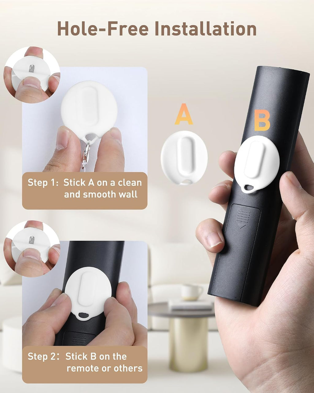 AGPTEK 2-in-1 Magnetic Remote Control Holder Wall Mount, 2 Pack, White