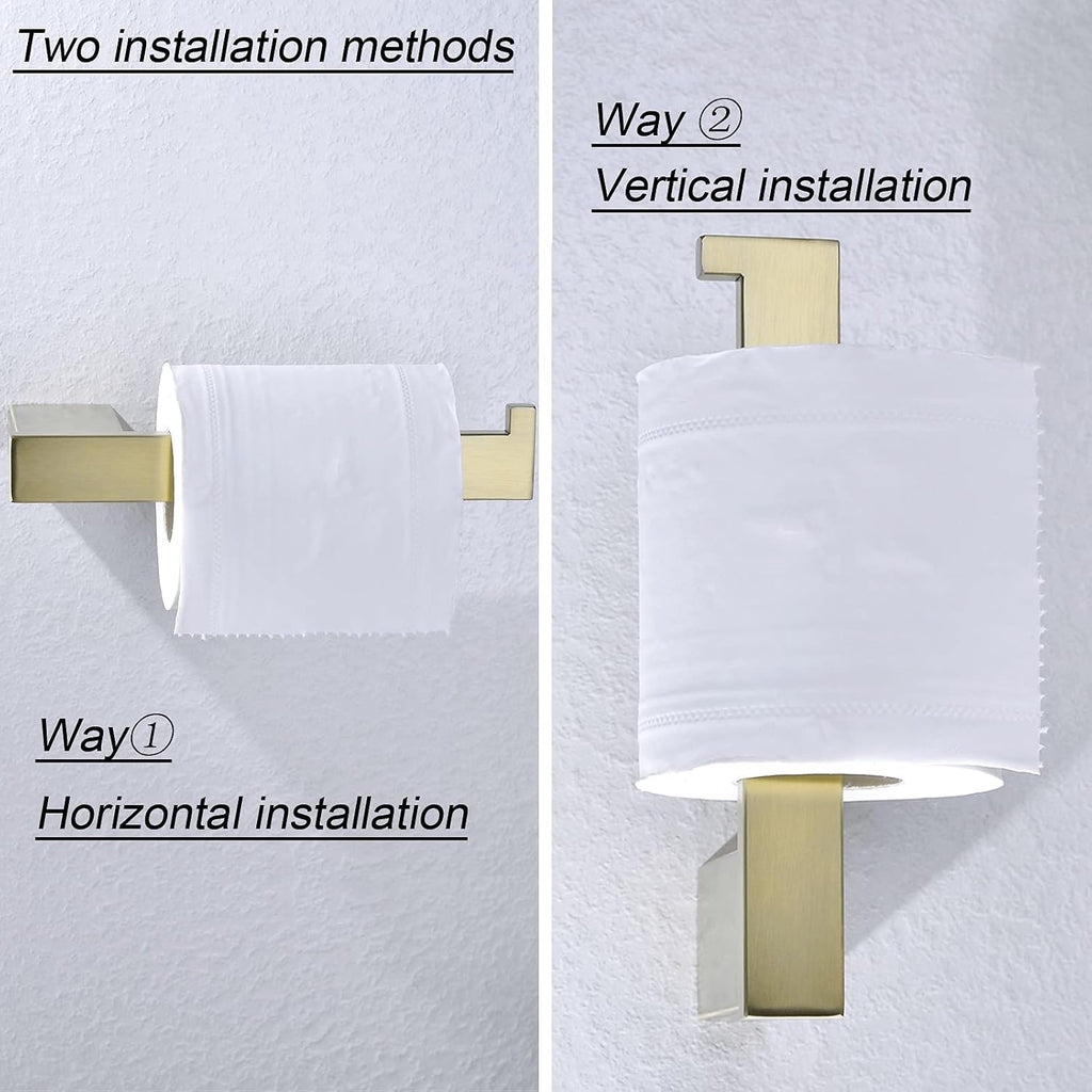RANDOM Brushed Gold Toilet Paper Holder, Bathroom Hardware Accessories SUS 304 Stainless Steel Modern Tissue Paper Roll Holder Nordic Minimalism Contemporary Hotel Style Wall Mount.