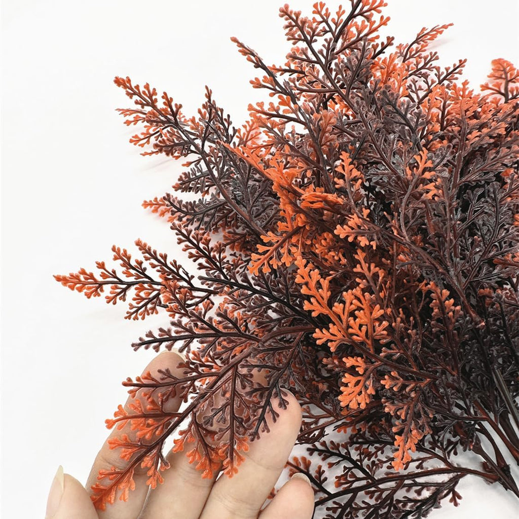 Artificial Ferns Shrubs Bushes, Faux Fern Leaves Plastic Plants Fake Boston Grass for Wedding Bouquet Indoor Outdoor Home Garden Verandah Kitchen Table Centerpieces Arrangements Decoration Red 8 Pack