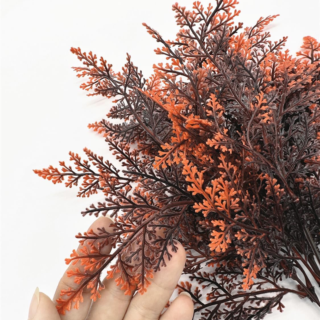 Artificial Ferns Shrubs Bushes, Faux Fern Leaves Plastic Plants Fake Boston Grass for Wedding Bouquet Indoor Outdoor Home Garden Verandah Kitchen Table Centerpieces Arrangements Decoration Red 8 Pack