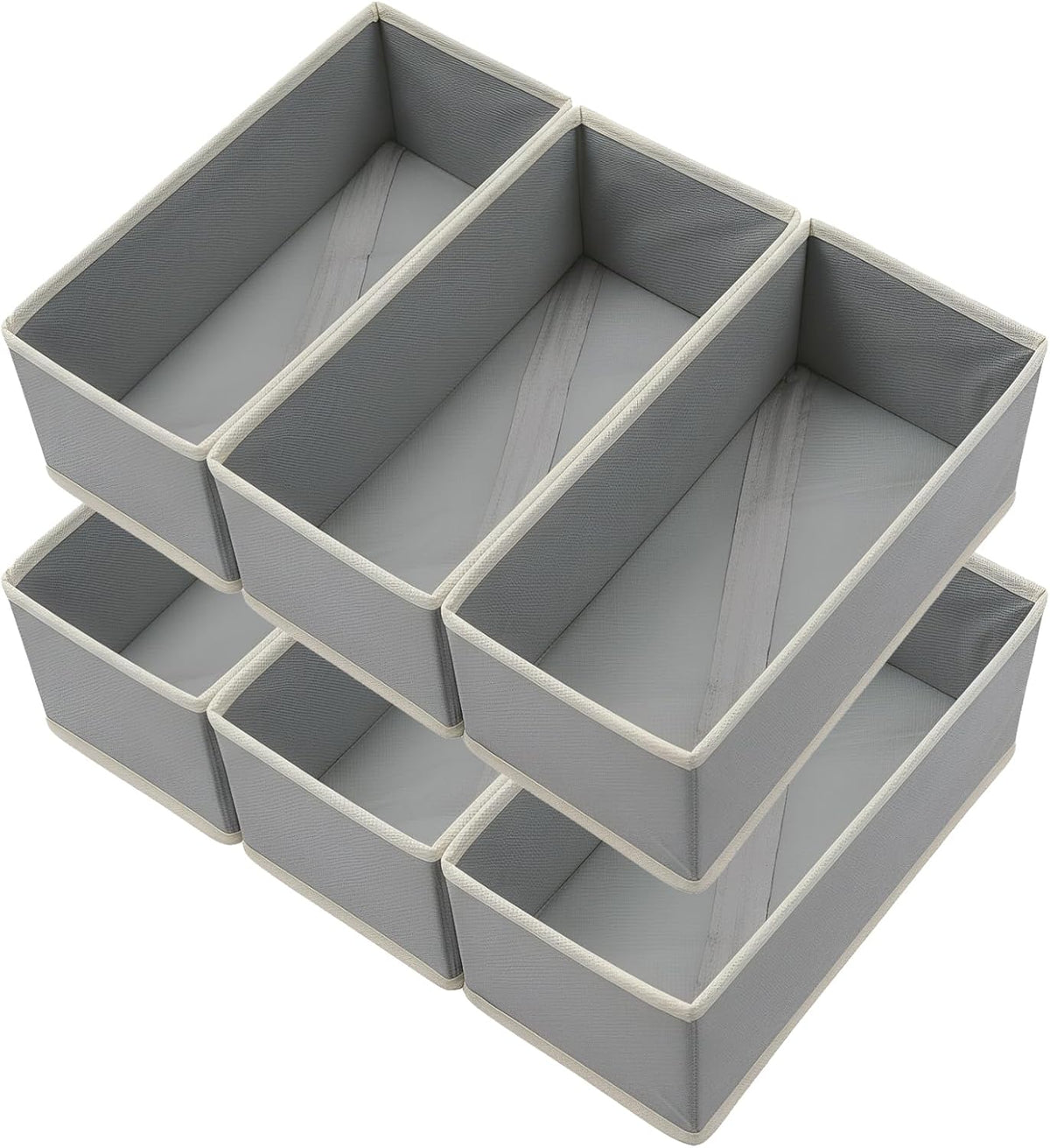Bructhun Sock Drawer Organizer 6 Pack - Collapsible Fabric Storage Bins for Underwear Divider, Small Closet Organizers with 6 Compartments, Light Gray