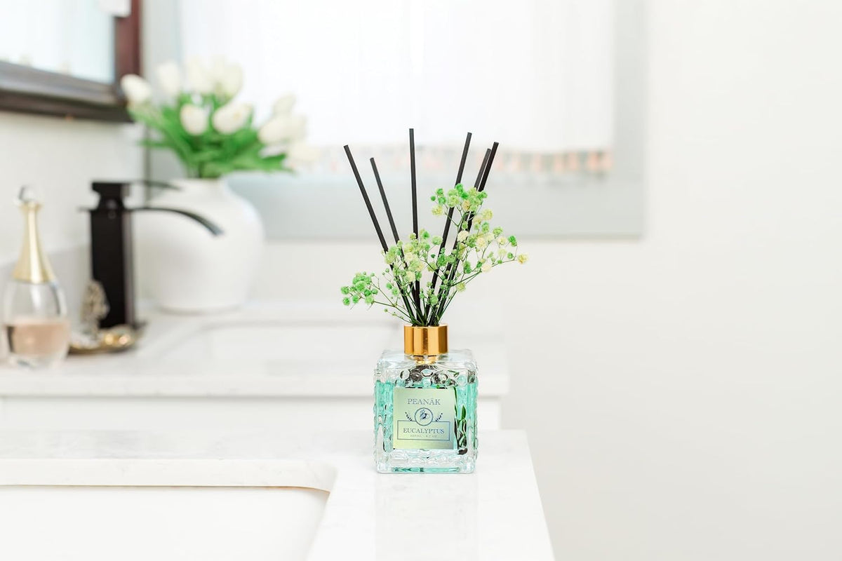 PEANÄK Set of 2 - Eucalyptus Mint Fragrance Oils - Reed diffusers 6.7oz (200ml) 2 Pack of Long Lasting Scents for Home & Office,Living Room & Bathroom Shelf Decor and Gifts