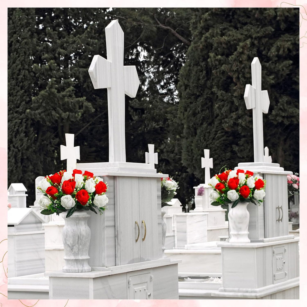 Riceshoot 2 Bouquets Cemetery Flowers for Grave, Red, White