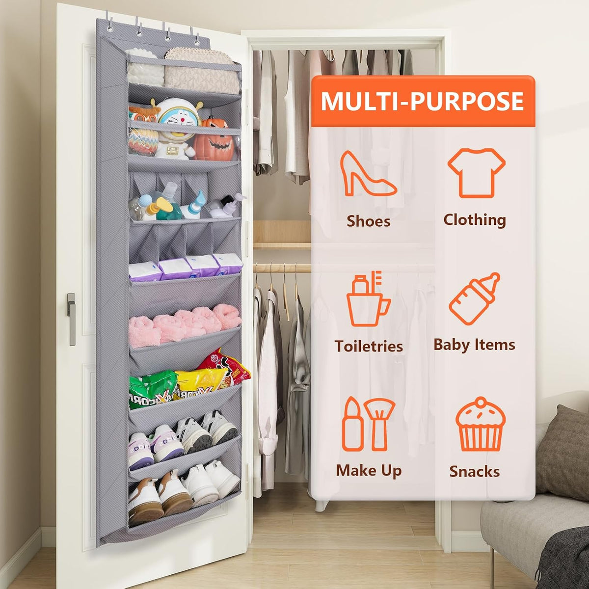 1 Pack Over The Door Shoe Organizer, 8 Shelves Hanging Shoe Organizers,