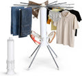 Clothes Drying Rack Foldable with Rolling Wheels, 4-Legged Portable Laundry Drying Rack with 360° Aluminum Arms, Freestanding Garment Drying Stand for Indoor Outdoor (Single-tier with shoe rack)