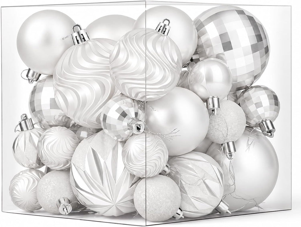 Brightown 36‑Pack White Shatterproof Christmas Tree Ball Ornaments Set