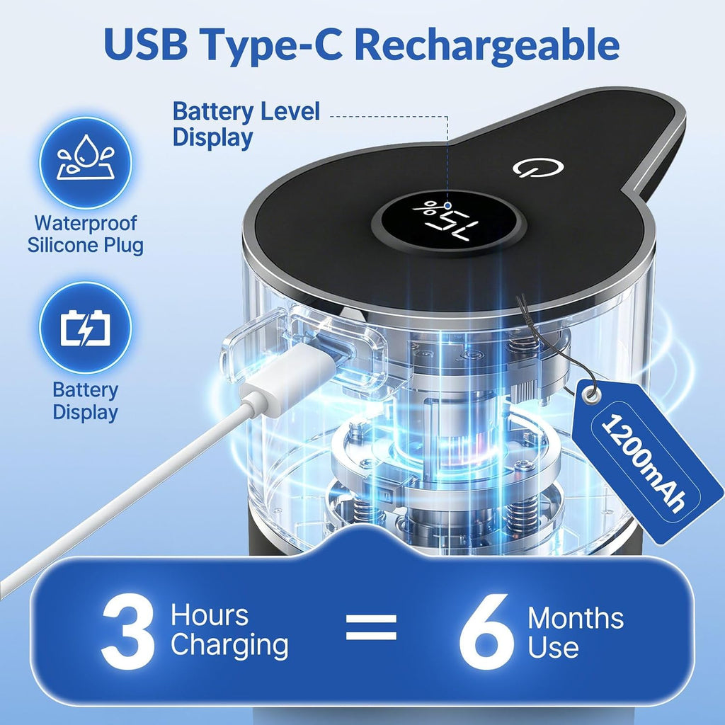 Automatic Liquid Soap Dispenser Touchless,6-Level Adjustable,USB Rechargeable Smart Soap Dispenser,16.9oz/500mL Compatible with Thick Thin Dish/Hand Soap for Bathroom Accessories Kitchen Sink-Black