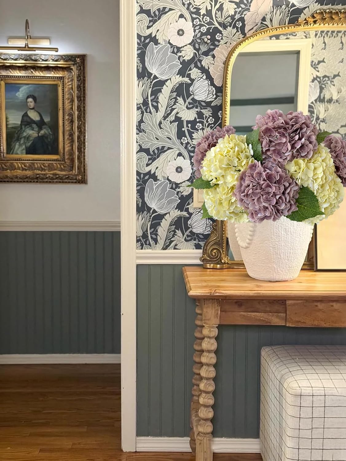 YalzoneMet 3 Pcs Vintage Mauve Hydrangea Artificial Flowers Gray Purple 21'' Real Touch Latex Hydrangea Faux Flowers for Party Home Kitchen Bedroom Tables Centerpieces Fall Decor