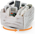 yarlung Vintage Rotating Remote Control Holder, Shabby Chic White Wooden Office Supplies Organizer 7 Compartments, 360° Rotation Multipurpose Storage Caddy for Pens, Art Supplies, TV Media