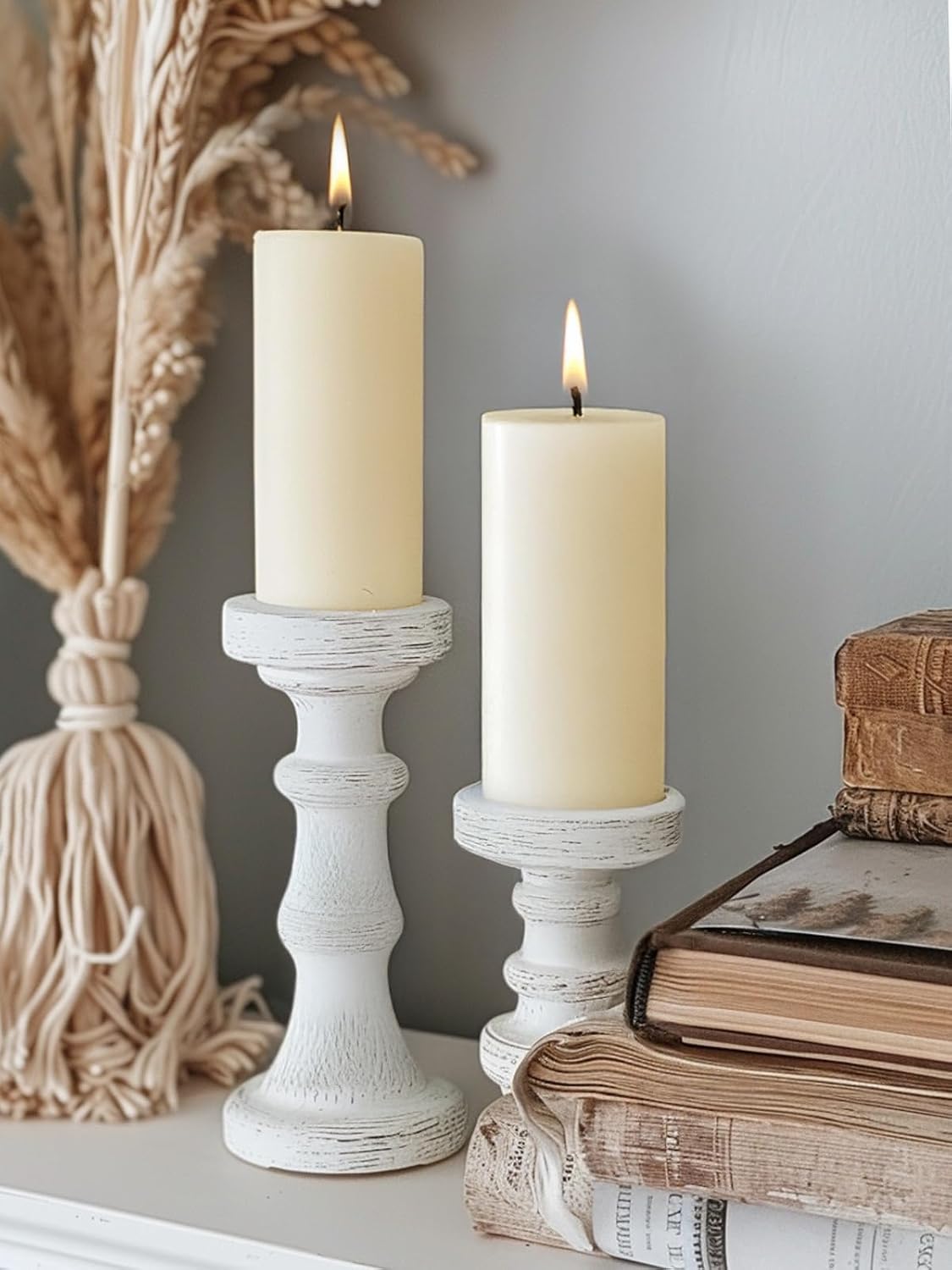 Ashlux 3x6 Inch Ivory Pillar Candles, Set of 6 Wax, 70 Hours Long Burning, Unscented and Dripless Pillar Candles Bulk for Christmas Lights, Wedding, Parties, Spas, Home Decorative