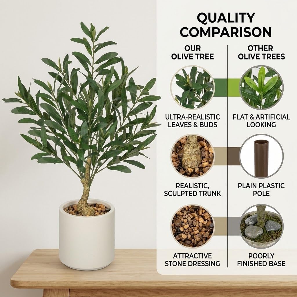 Briful 28 Inch Small Artificial Olive Tree in Resin Pot for Tabletop Decor
