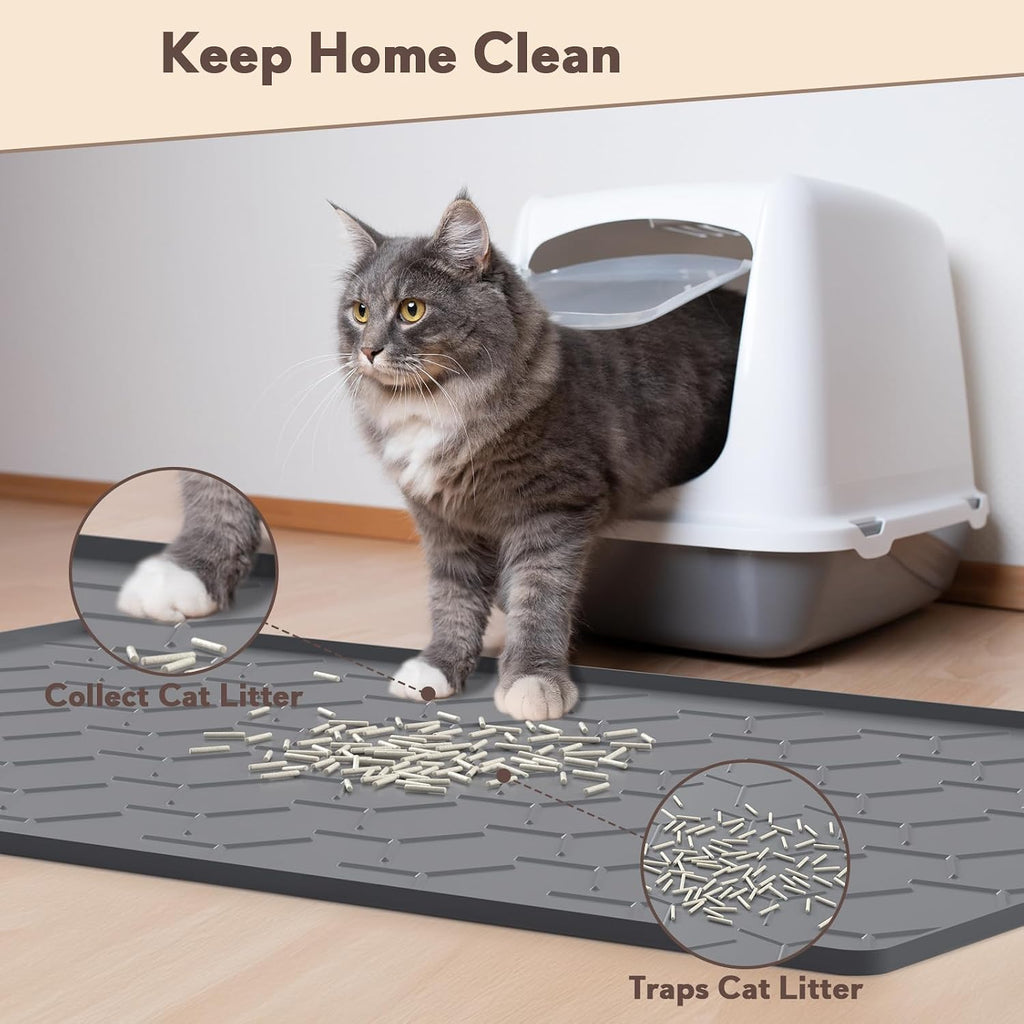 Garoopion Silicone Cat Litter Mat Large 40" X 28", Easy to Clean, Dark Gray