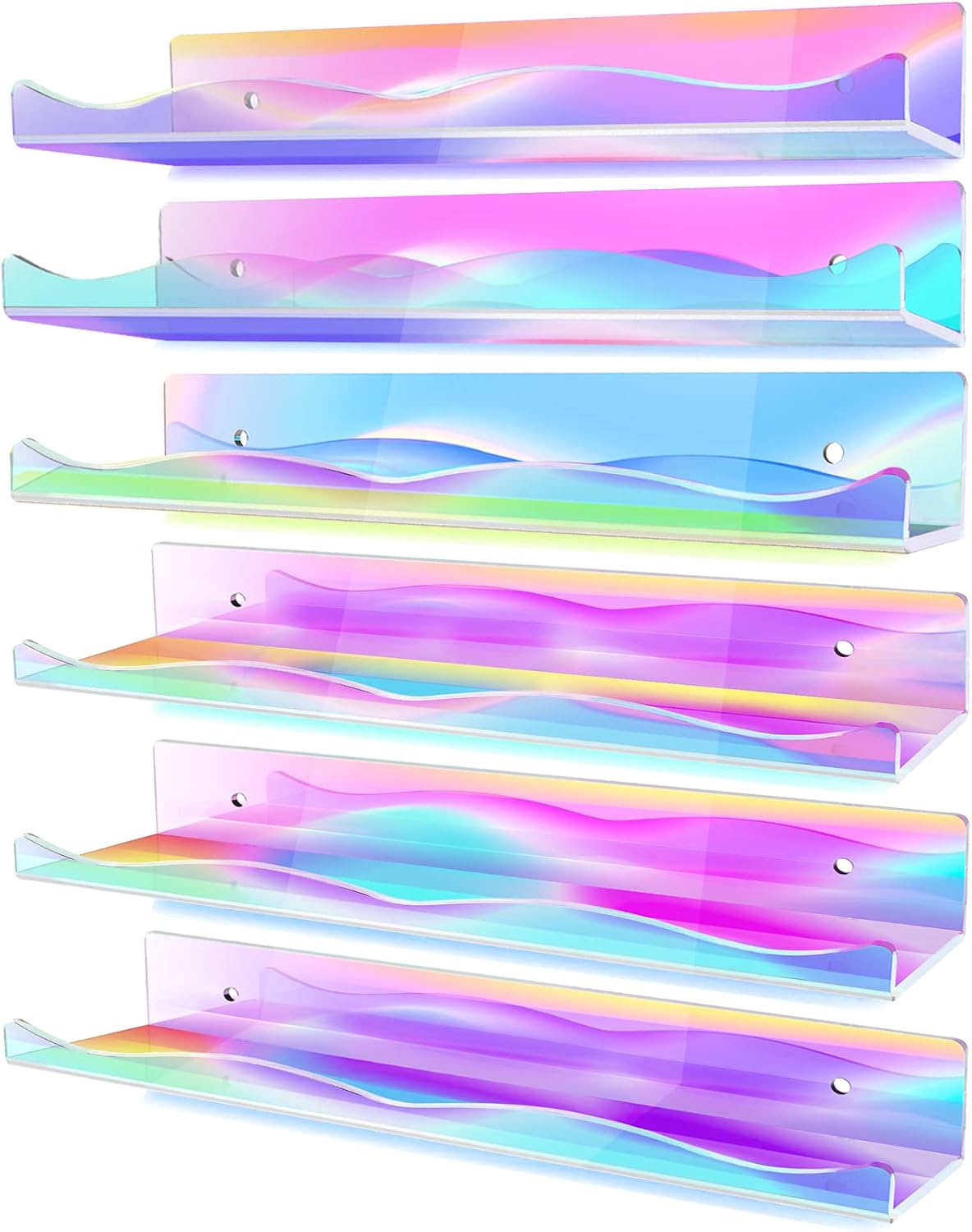 DILIBRA 6 Packs Iridescent Clear Acrylic Floating Shelves, 15.7 Inch Large