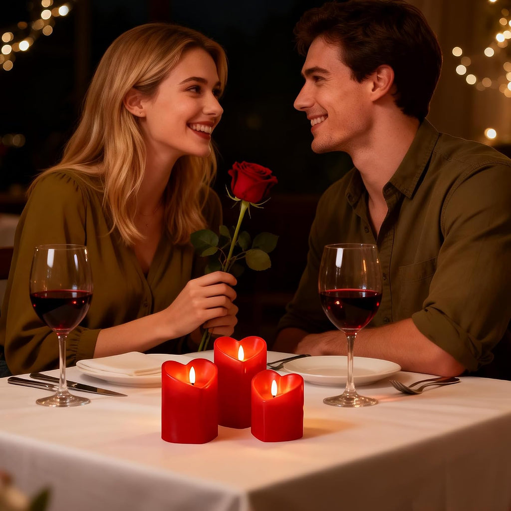 Valentines Day Flameless Candles with Remote, Heart Shaped LED Candles