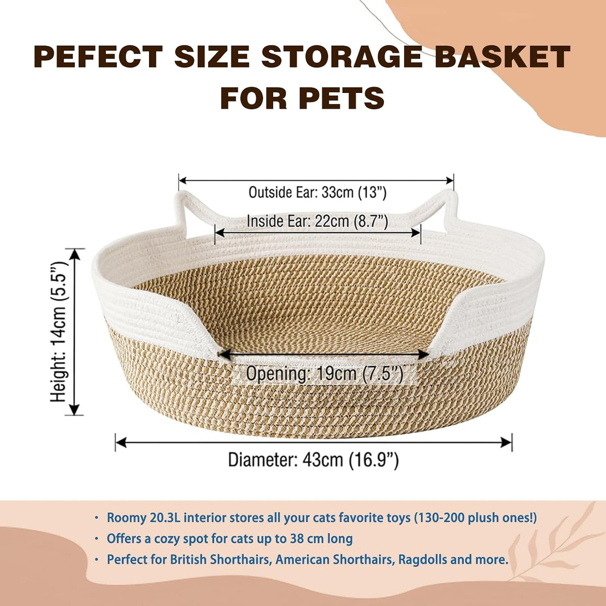 Cat Basket Cotton Rope Cat Toy Basket Instinct Baskets Handwoven Cats Bed
