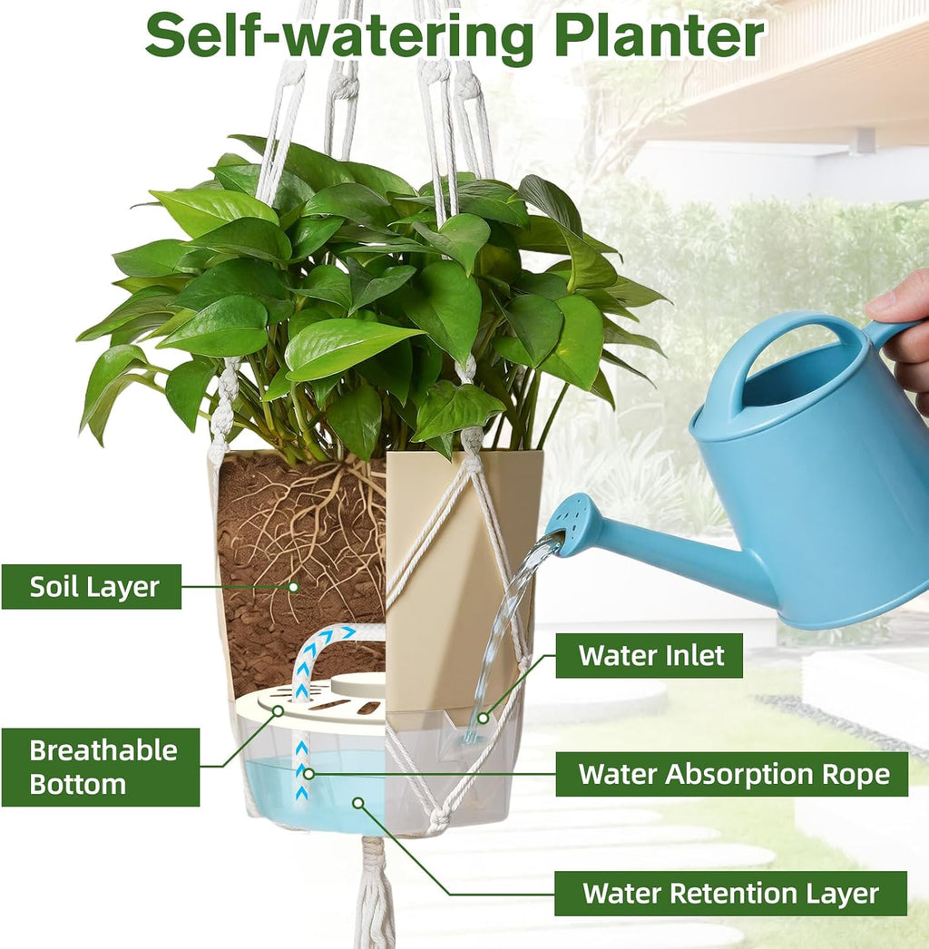 MIPON 3 Size Self Watering Hanging Planters with Macrame Plant Hanger