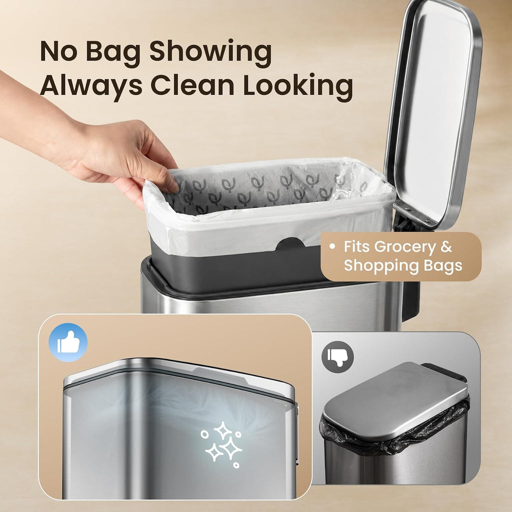 Cesun Slim Bathroom Trash Can with Lid, Soft Close, Silver, 6L/1.6 Gallon