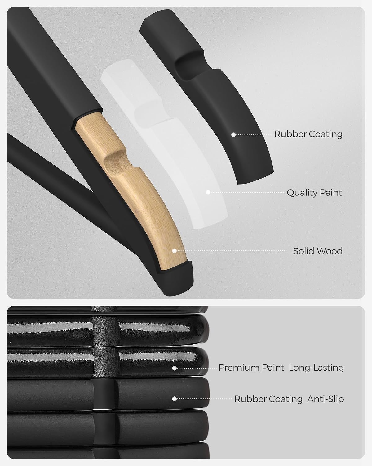 SONGMICS Wooden Hangers, 20-Pack Wood Hangers with Rubber Coating