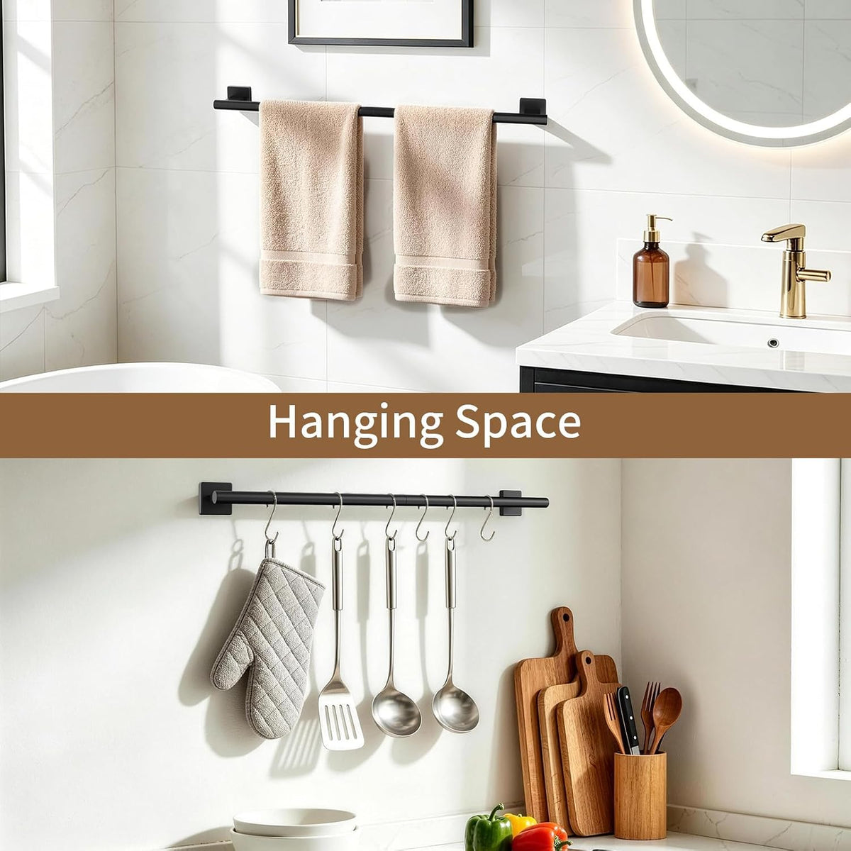 Bethom Matte Black Towel Bar, 24 Inch Towel Racks for Bathroom Wall Mounted