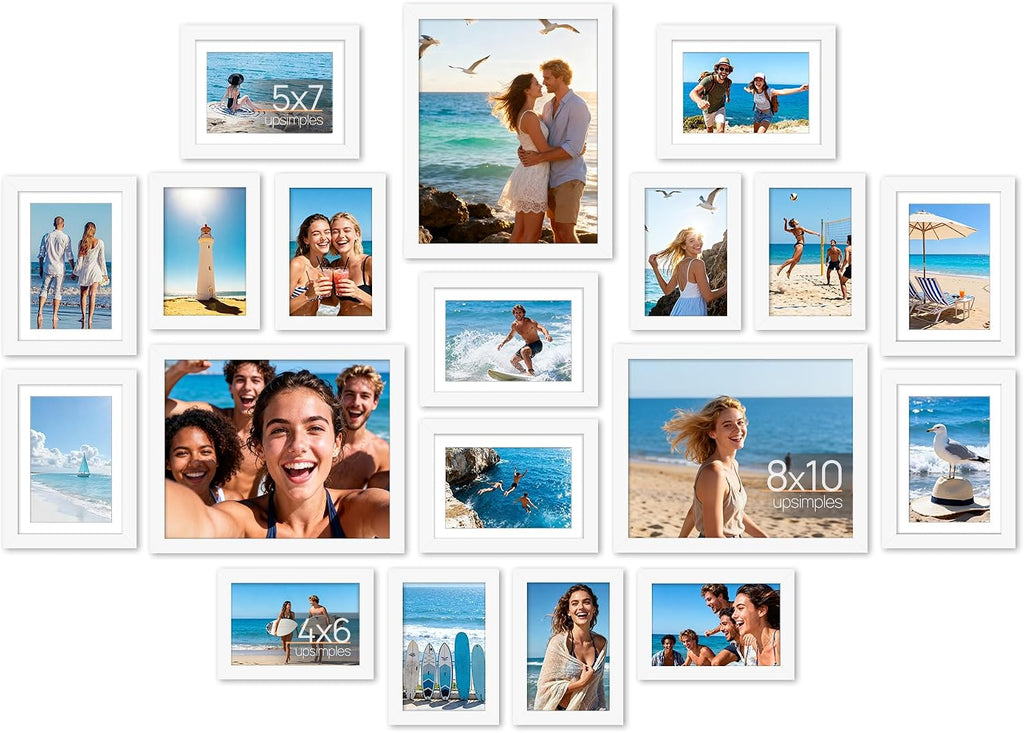 upsimples Picture Frames set of 19, Including 8x10, 5x7, 4x6 White Frame