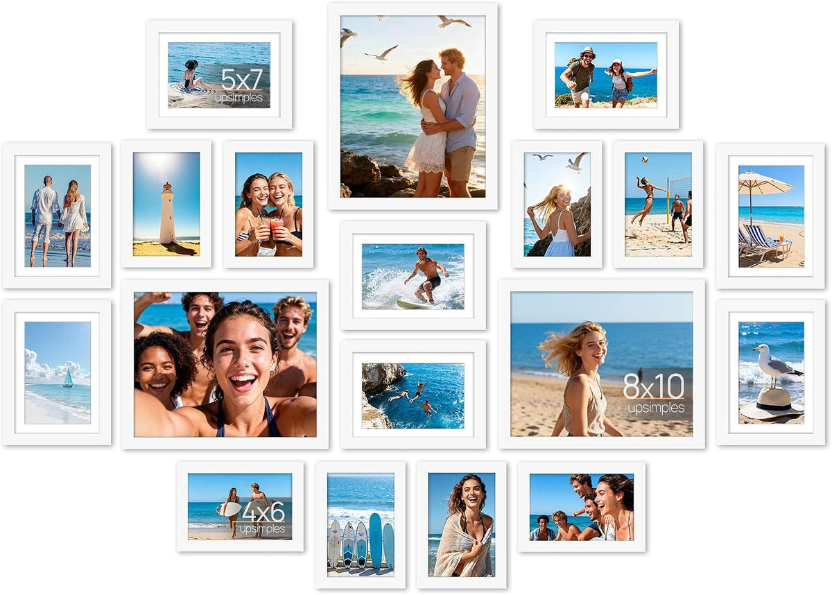 upsimples Picture Frames set of 19, Including 8x10, 5x7, 4x6 White Frame