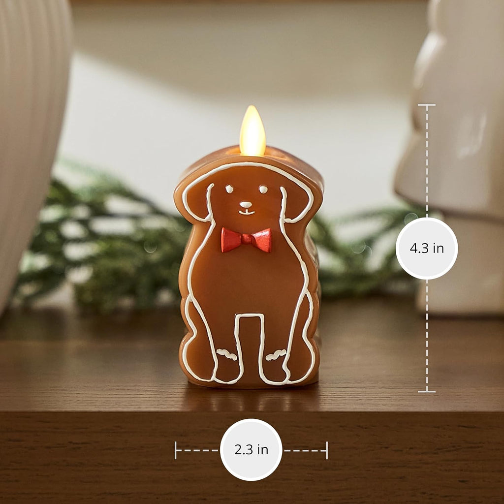 Luminara Flickering Flameless Candle 2.3" x 4.3", Battery Operated & Timer Function, Remote Ready (Sold Separately), Gingerbread Dog Moving Flame LED Light Figural Candle for Christmas Holiday Display