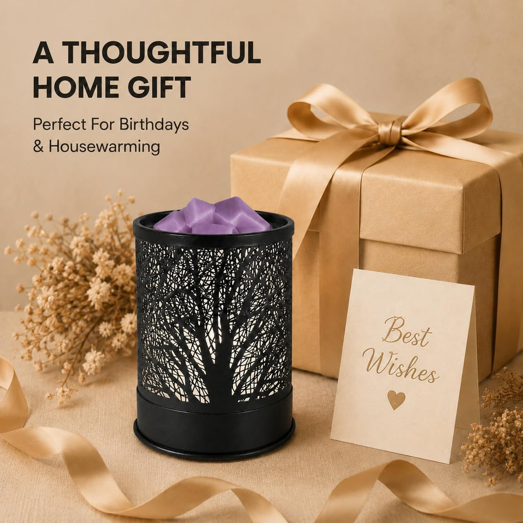 Nawaza Wax Melts Warmer Scented Metal 2-in-1 Electric LED Burner Black Tree