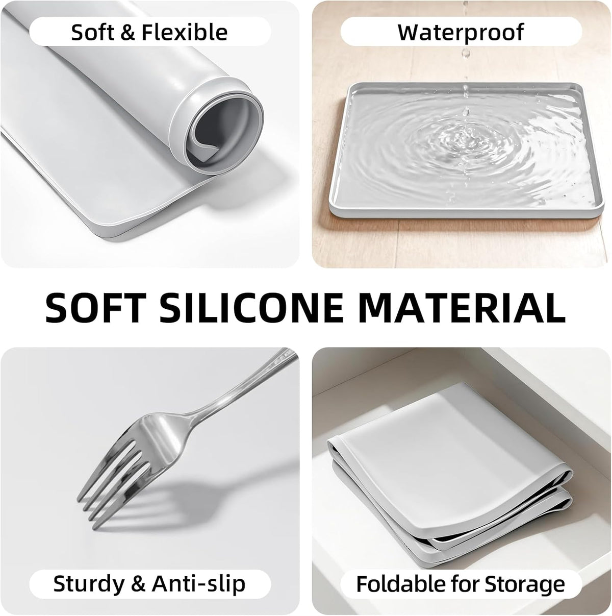 Water Cooler Mat, Waterproof Silicone Tray 19.7"x19.7", Light Gray
